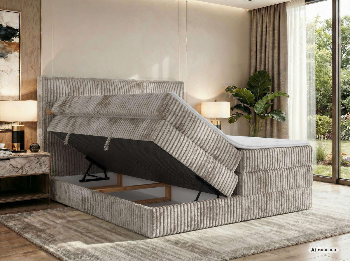 POSTEL BOXSPRING ORVO KING 140/200 - Světle hnědá Manšestr - Topper T25 - H4 - černá/světle hnědá, textil/plast (140/200cm) - MKS