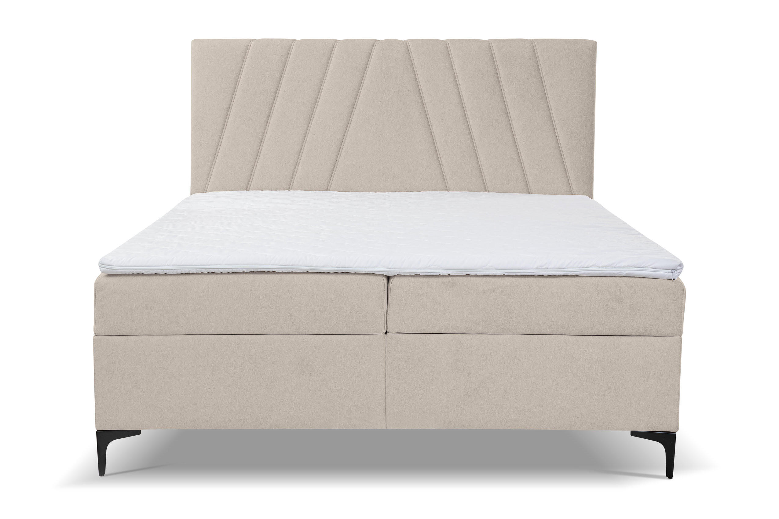 BOXBETT CAPRI mit 2 Bettkästen, Maße: 140x200 cm, Farbe: Beige , Velourstoff, mit Bonell-Matratze inkl. Topper - Beige, Holz/Kunststoff (140/200cm) - VENASI MÖBEL