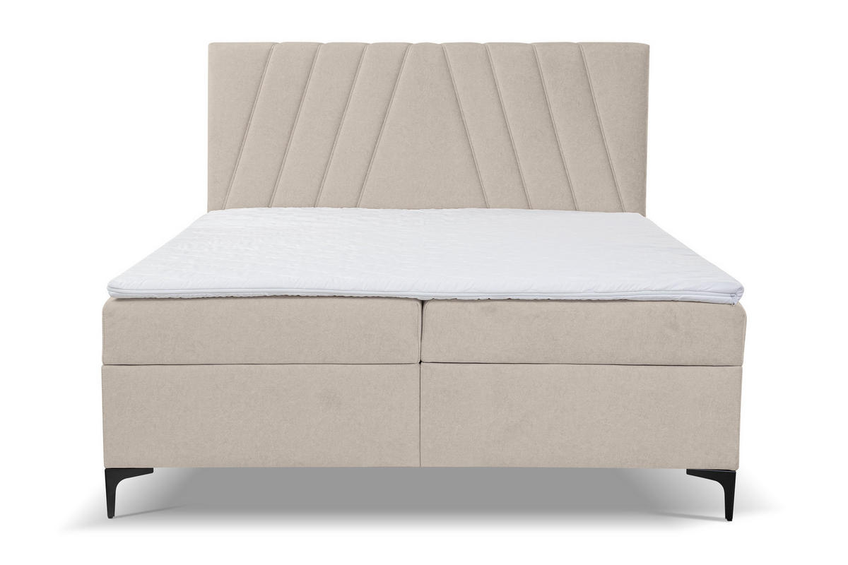 BOXBETT CAPRI mit 2 Bettkästen, Maße: 140x200 cm, Farbe: Beige , Velourstoff, mit Bonell-Matratze inkl. Topper - Beige, Holz/Kunststoff (140/200cm) - VENASI MÖBEL