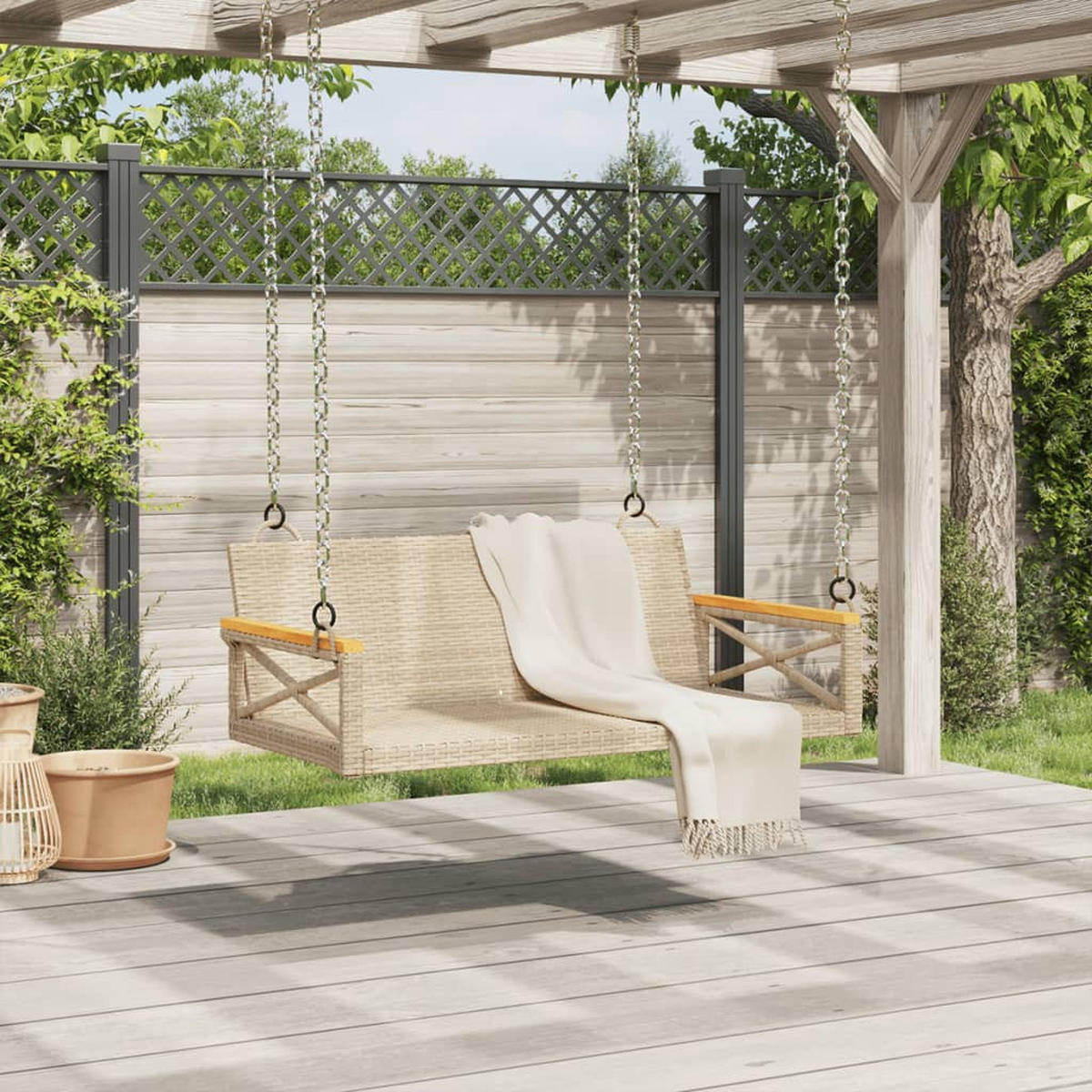 HÄNGEBANK Beige 109x62x40 cm Poly Rattan - Beige, Kunststoff (109/40/62cm) - furnicato