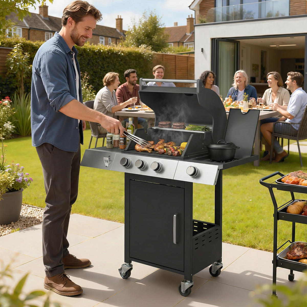 GASGRILL Edelstahl Metall Schwarz - Schwarz, Metall (50/109/109cm) - Outsunny