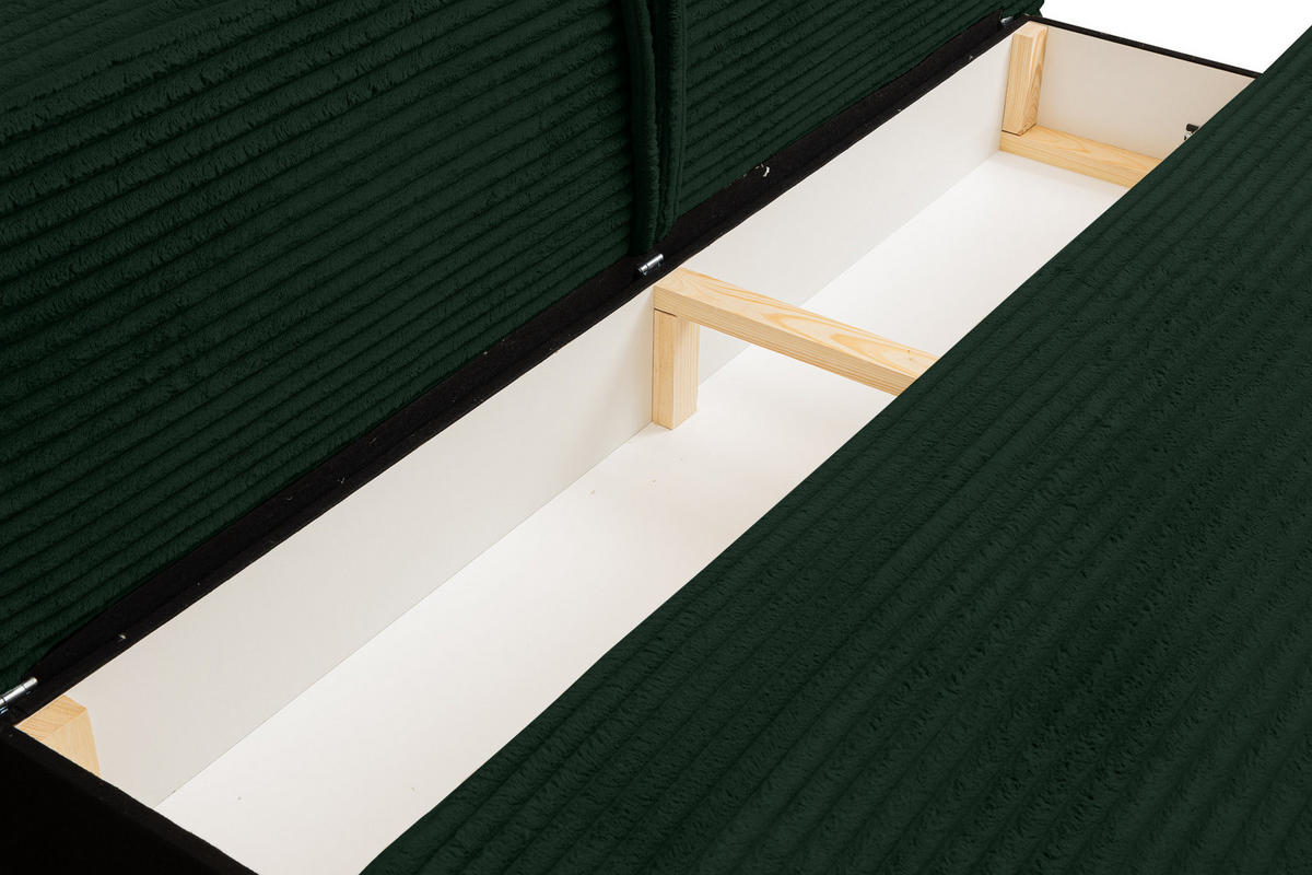 SCHLAFSOFA Etna mit Schlaffunktion und Bettkasten, Farbe: Grün, Cordstoff, Ottomane Unsiversal - Grün, Textil (205/80/90cm) - VENASI MÖBEL