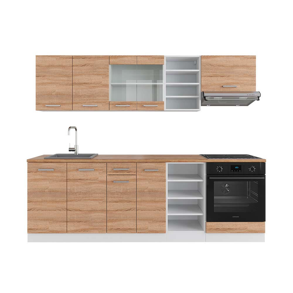 KÜCHENZEILE R-Line Sonoma/Weiß 240 cm, AP Eiche - Weiß/Sonoma Eiche, Holzwerkstoff (240/81.6/60cm) - Vicco