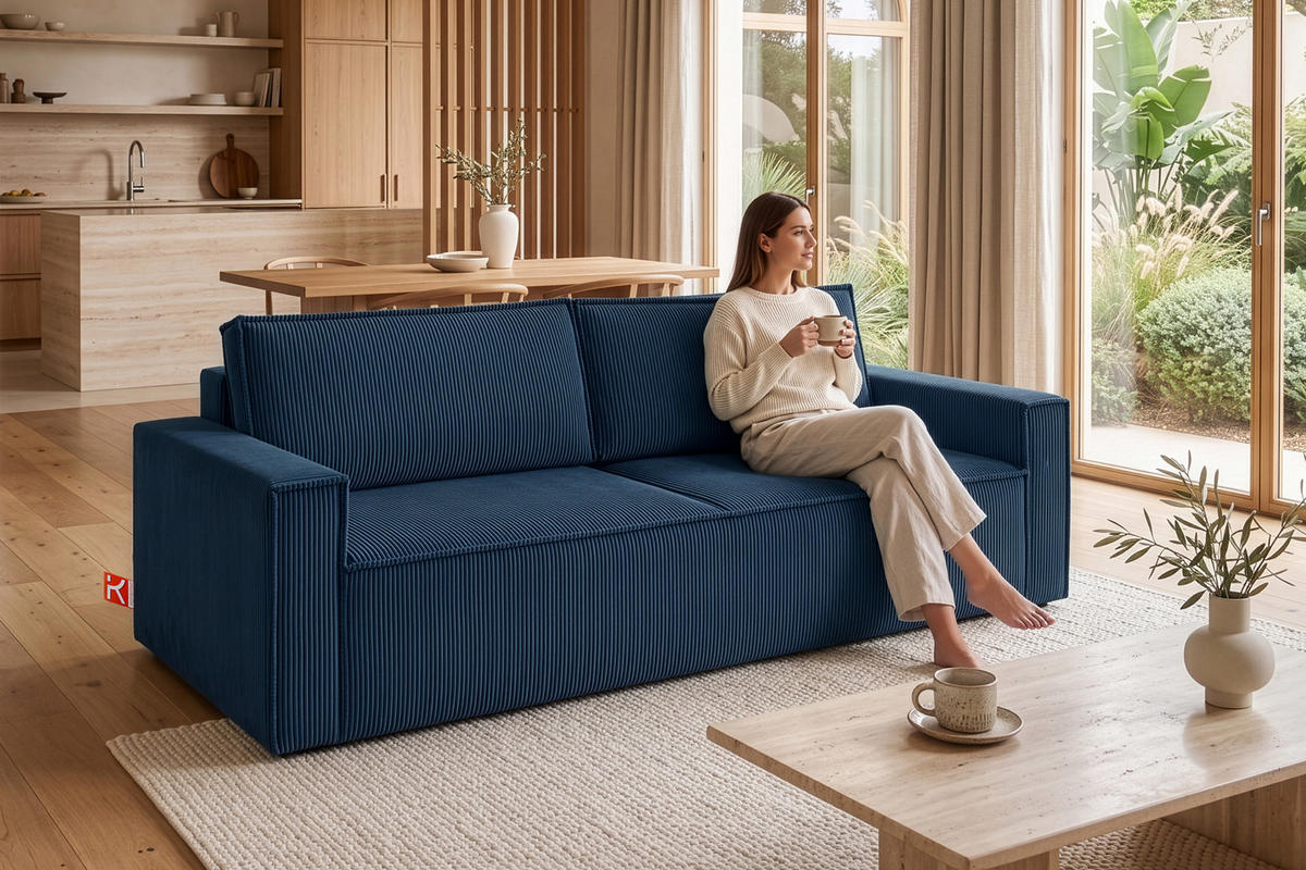 SCHLAFSOFA NAPI in Pet Friendly Cord-Stoff, marineblau - Blau/Schwarz, Textil (228/89/101cm) - KONSIMO®