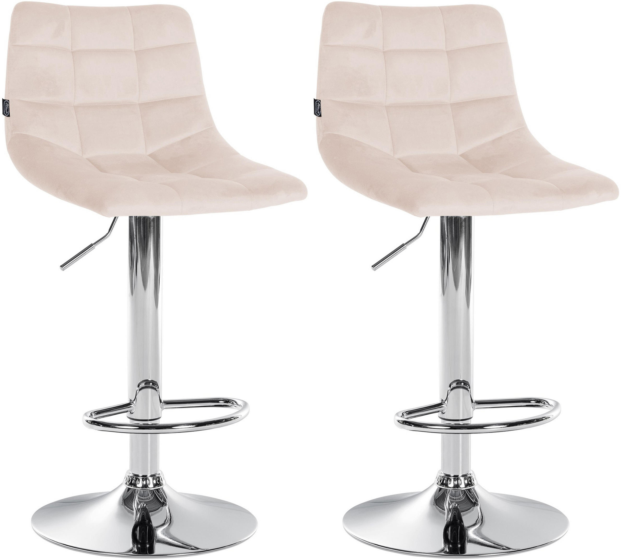 BARHOCKER 2er Set James Samt chrom beige - Chromfarben/Naturfarben, Textil/Metall (43/108.5/46.5cm) - TPFLiving