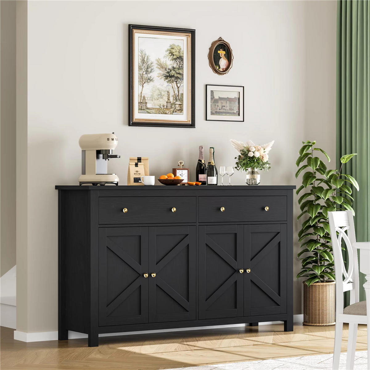 SIDEBOARD 140x89x40 cm Küchenschrank Schwarz - Schwarz, Holz (140/89/40cm) - Kaket