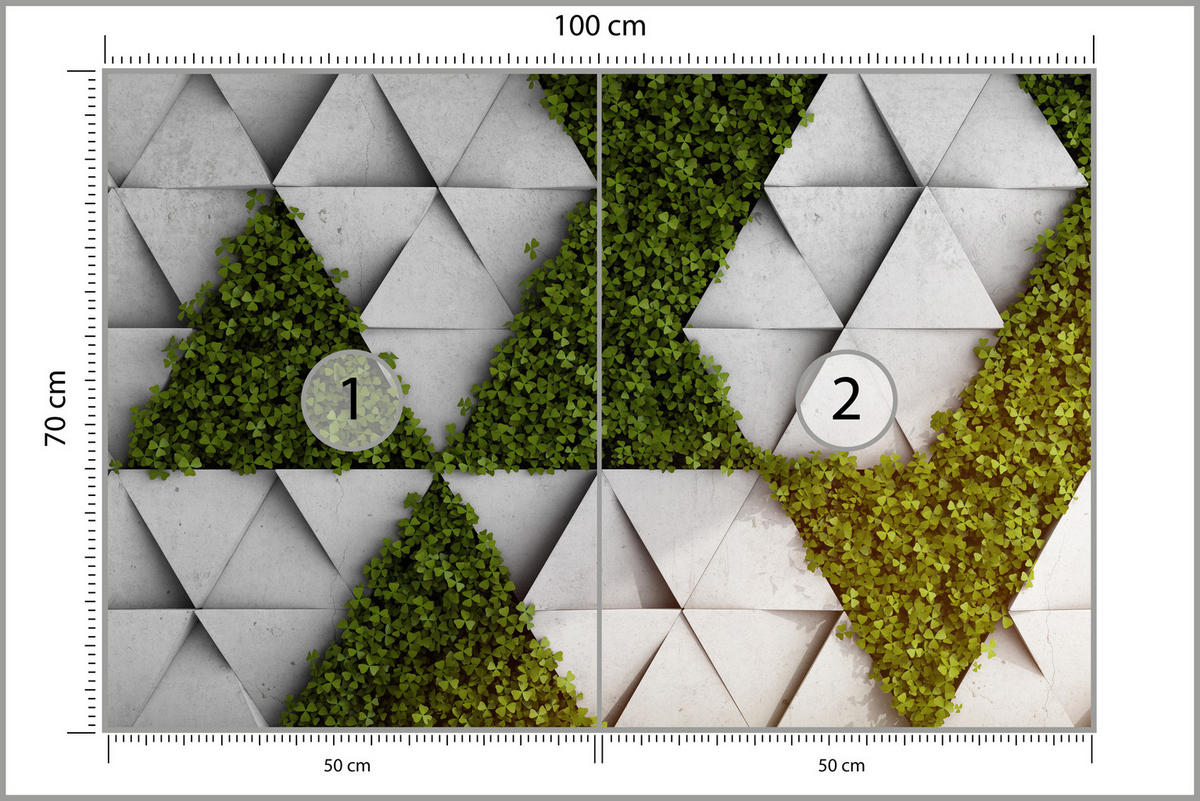 FOTOTAPETA Pre Obývaciu Izbu Ďatelina Betón Trojuholníky Abstrakcia Moderná 100 x 70 cm - sivá/zelená, papier (100/70cm) - Muralo