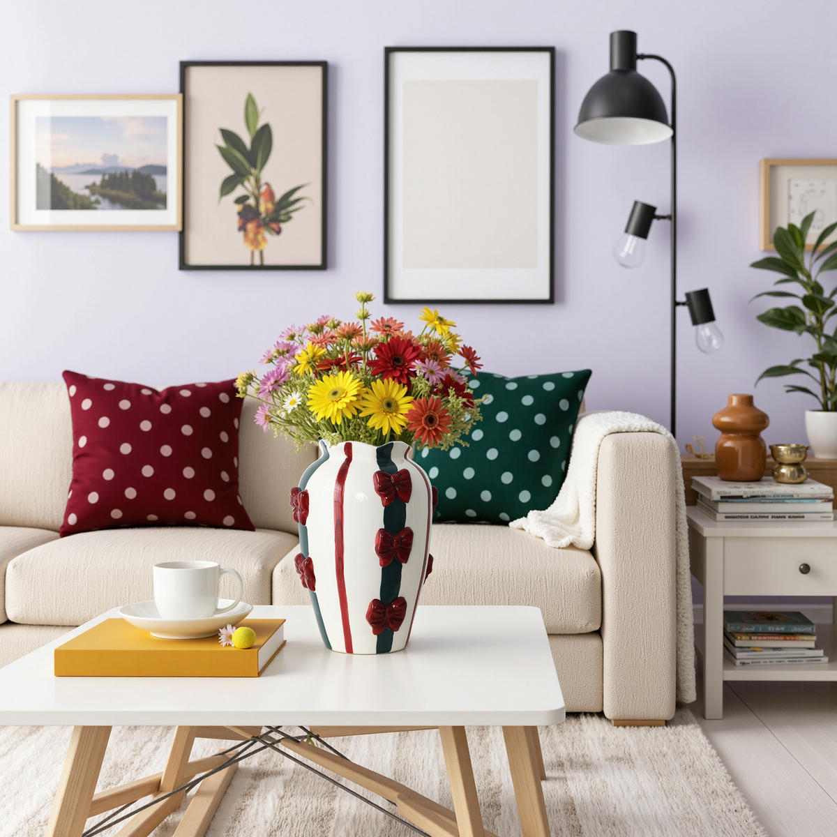 KERAMIKVASE, Schleifen-Design, D11.5 cm, H28.3 cm - Weiß, Keramik (28cm) - Hometopia