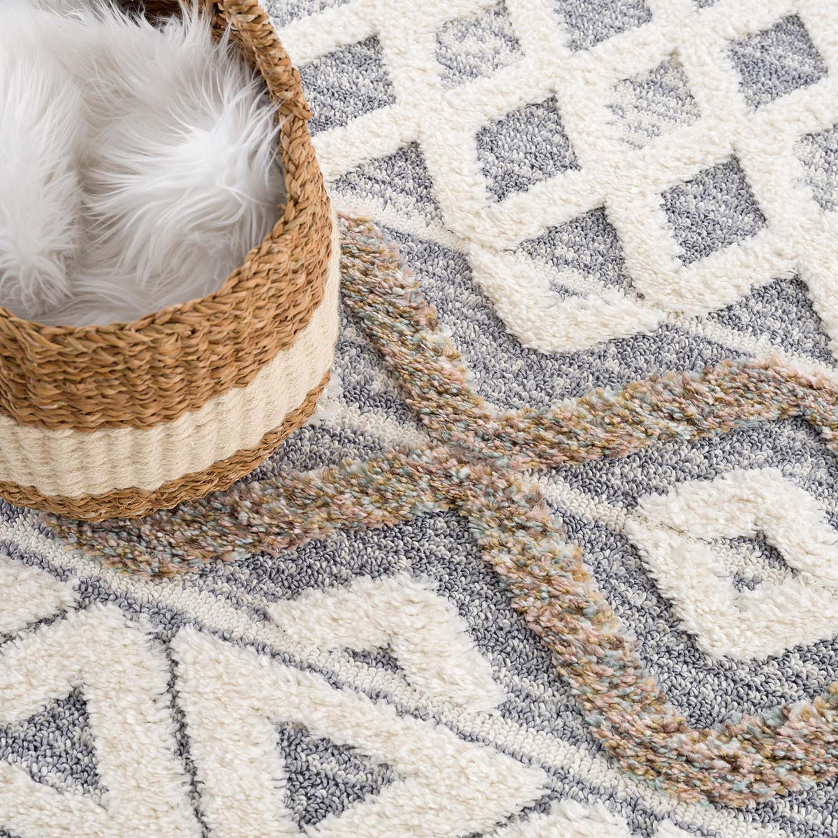 HOCHFLOR-TEPPICH Focus 3050 Grau 120 cm Rund - Multicolor/Creme, Textil (120/120cm) - carpet city