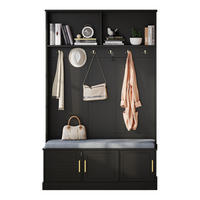 GARDEROBE 120/40/191 cm schwarz aus Spanplatte mit Sitzbank, Schuhregal und 6 Haken - Schwarz, Holzwerkstoff (120/191/40cm) - OKWISH