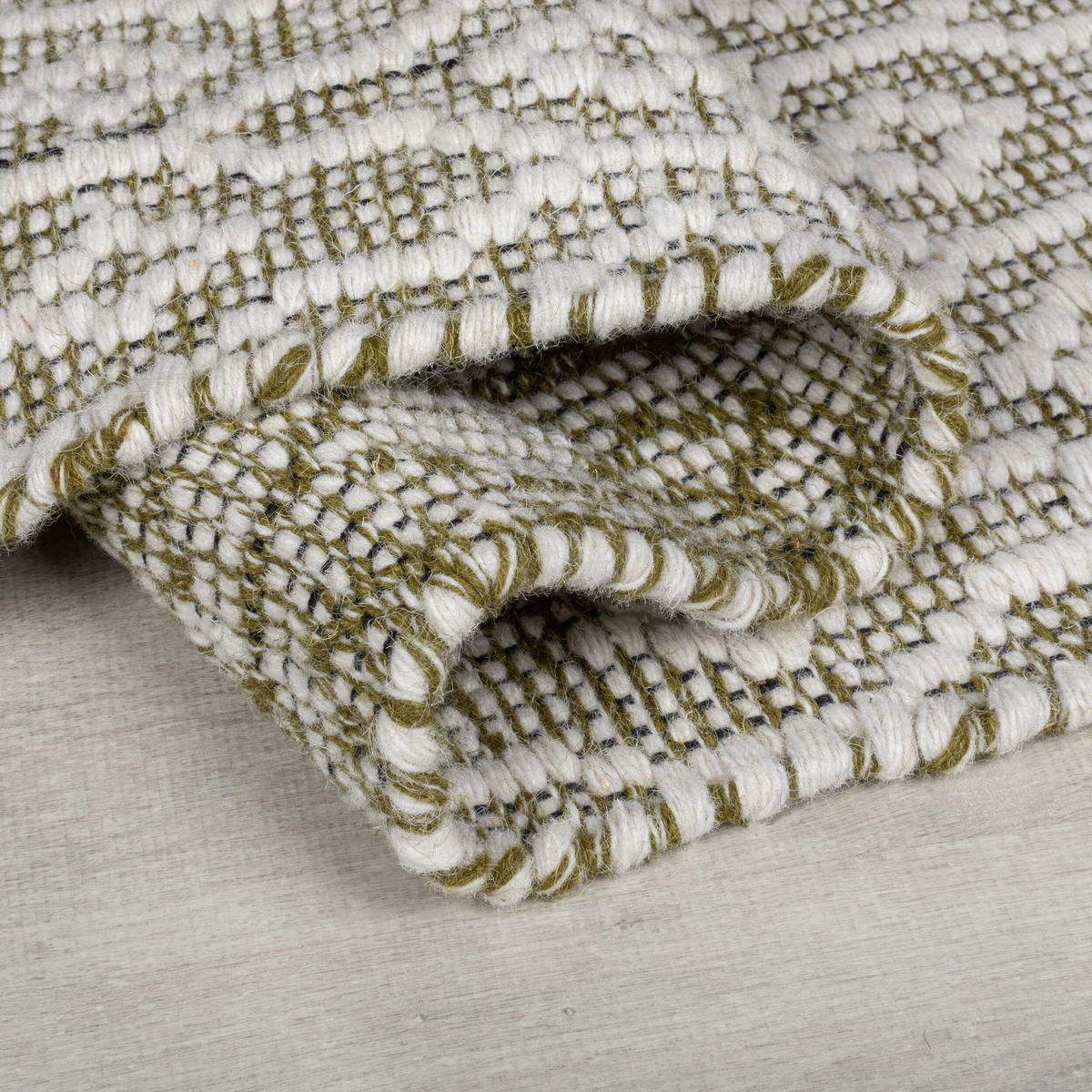 TEPPICH Wolle Kurzflor Diamant Muster, Wohnzimmer Hellgrün Rechteckig 120x170 - Grün, Textil (170/120cm) - KADIMA DESIGN
