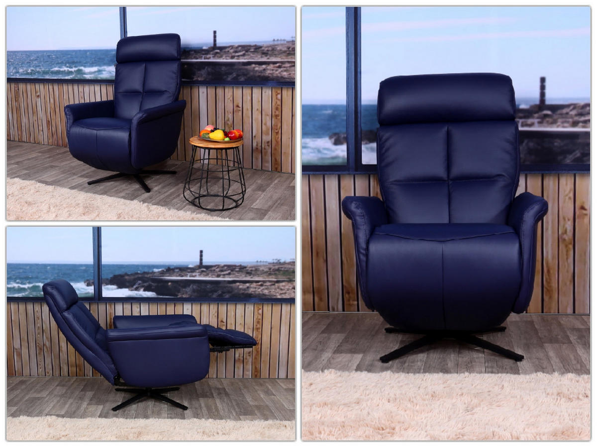 RELAXSESSEL Blau - Blau, Leder (76/110/153cm) - MCW