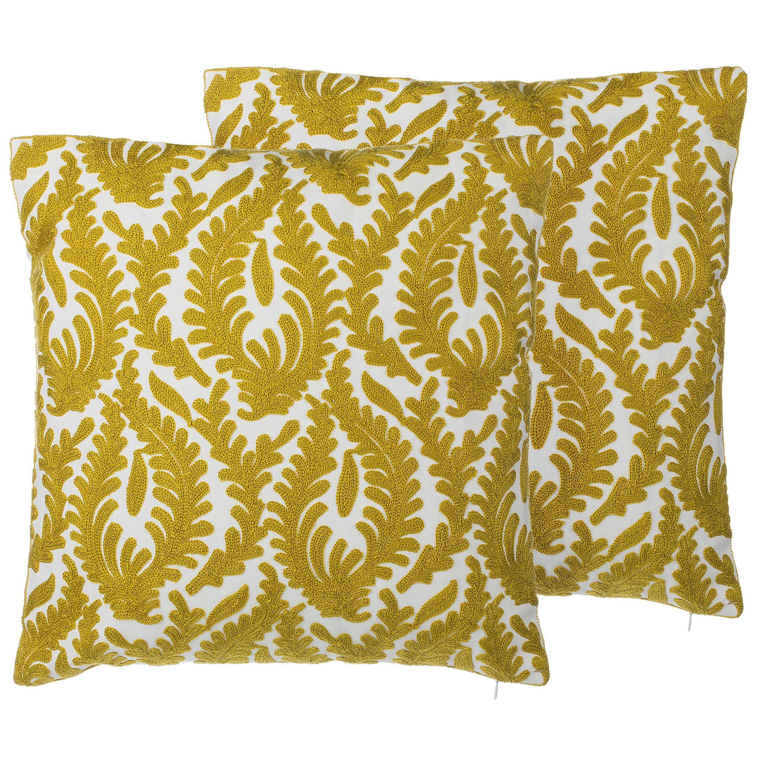 DEKOKISSEN 2er-Set Senfgelb 45/45 cm Primula - Dunkelgelb, Naturmaterialen/Textil (45/45cm) - Beliani