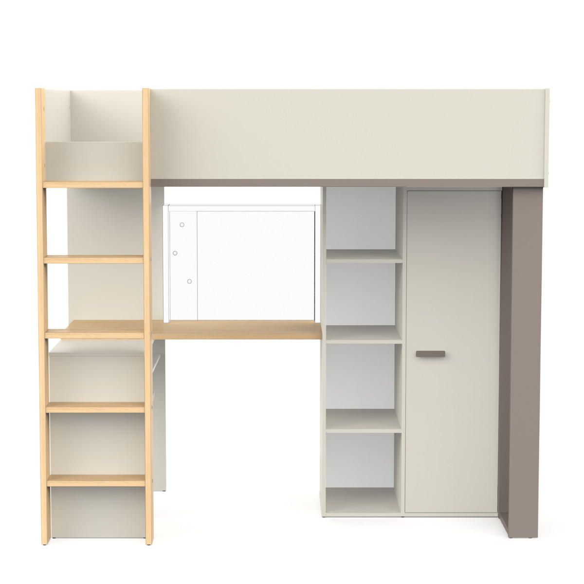HOCHBETT mit schreibtisch und kleiderschrank - camillia 205,9/104,1/183 cm - Grau, Holzwerkstoff - Calicosy
