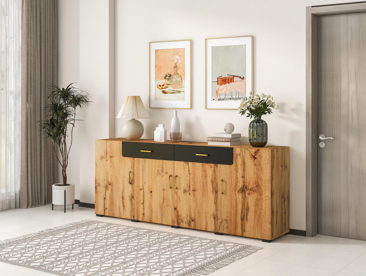 SIDEBOARD 208/39,5/80 cm aus Spanplatte mit 4 Türen und 2 Schubladen Braun - Braun, Holzwerkstoff (208/80/39.5cm) - Modenvie