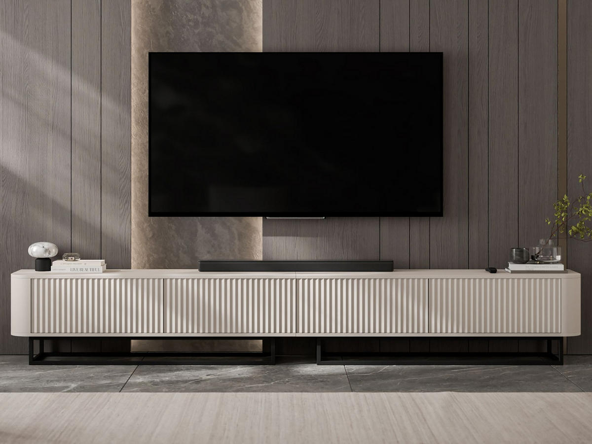 TV omarica Aurora, komplet 2 kosov s kovinskim okvirjem, mat kašmir, 280 cm - kašmir/črna, kovina/leseni material (280/44/35cm) - Meble Lindner