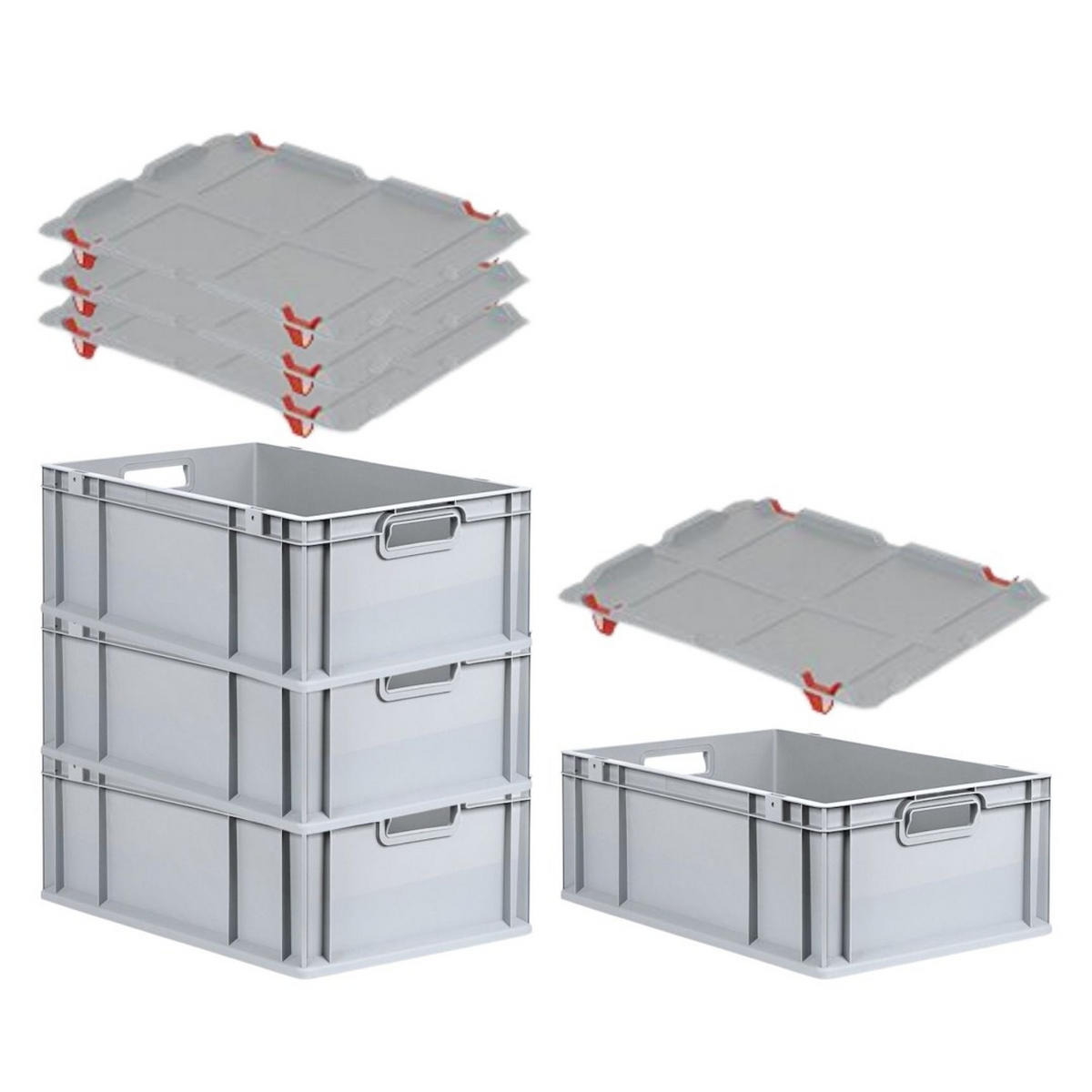 EUROBOX 4x Nextgen Economy Mit Auflagedeckel Grau/Rot Griffe Offen 44 Liter - Rot, Kunststoff (40/22/60cm) - PROREGAL