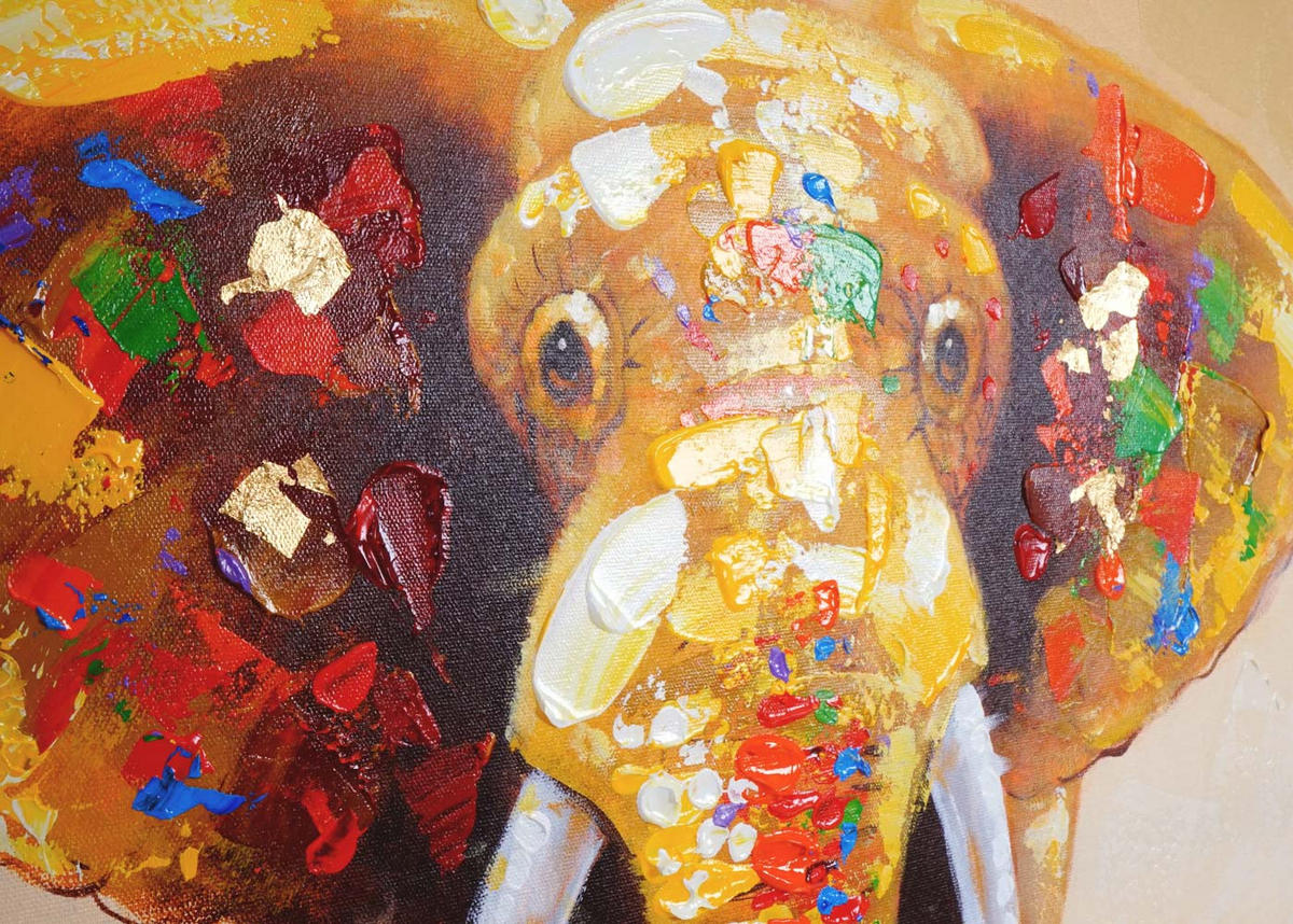 ÖLGEMÄLDE ELEFANT HANDGEMALT Mehrfarbig - Multicolor, Textil (80/100cm) - MCW