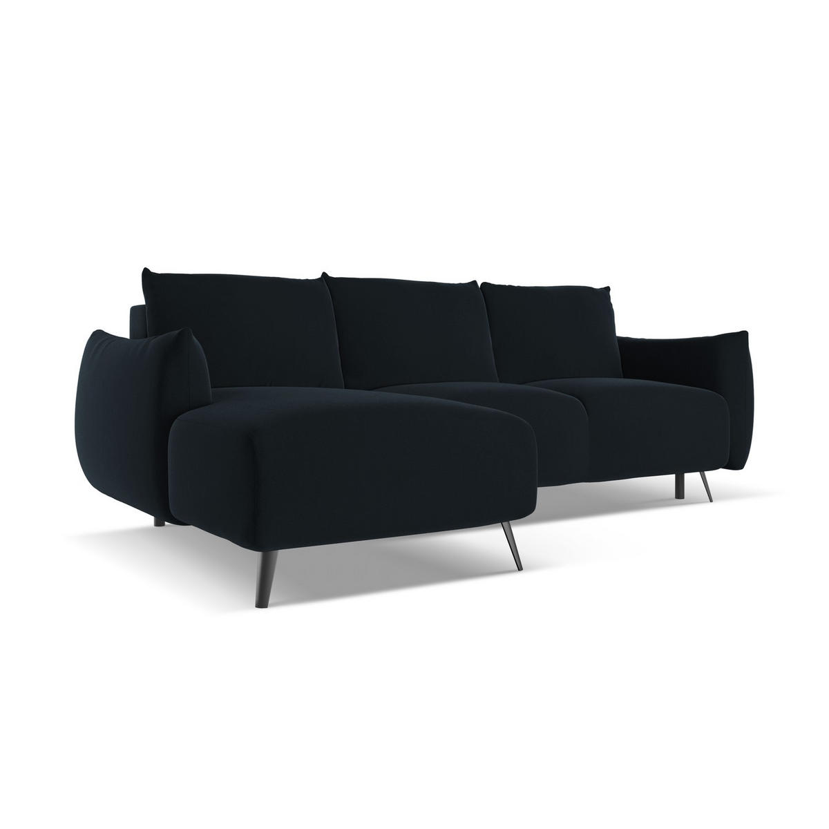 ECKSOFA mit Schlaffunktion Samt Stoff Blau - Blau/Schwarz, Textil/Metall (162/242cm) - LaMiaSofa