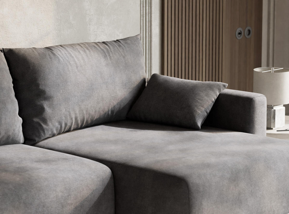 ECKSOFA MIT SCHLAFFUNKTION Leon Grau Webstoff - Schwarz/Grau, Holz/Holzwerkstoff (239/148cm) - Maison de Reve