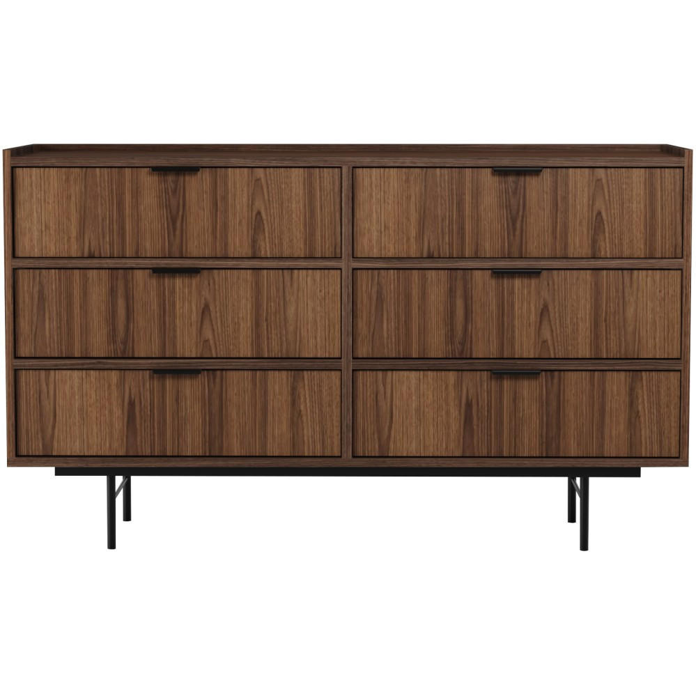 KOMMODE Evron mit 6 Schubladen, Walnuss - Walnussfarben/Schwarz, Holzwerkstoff/Metall (150/90/40cm) - Beautysofa