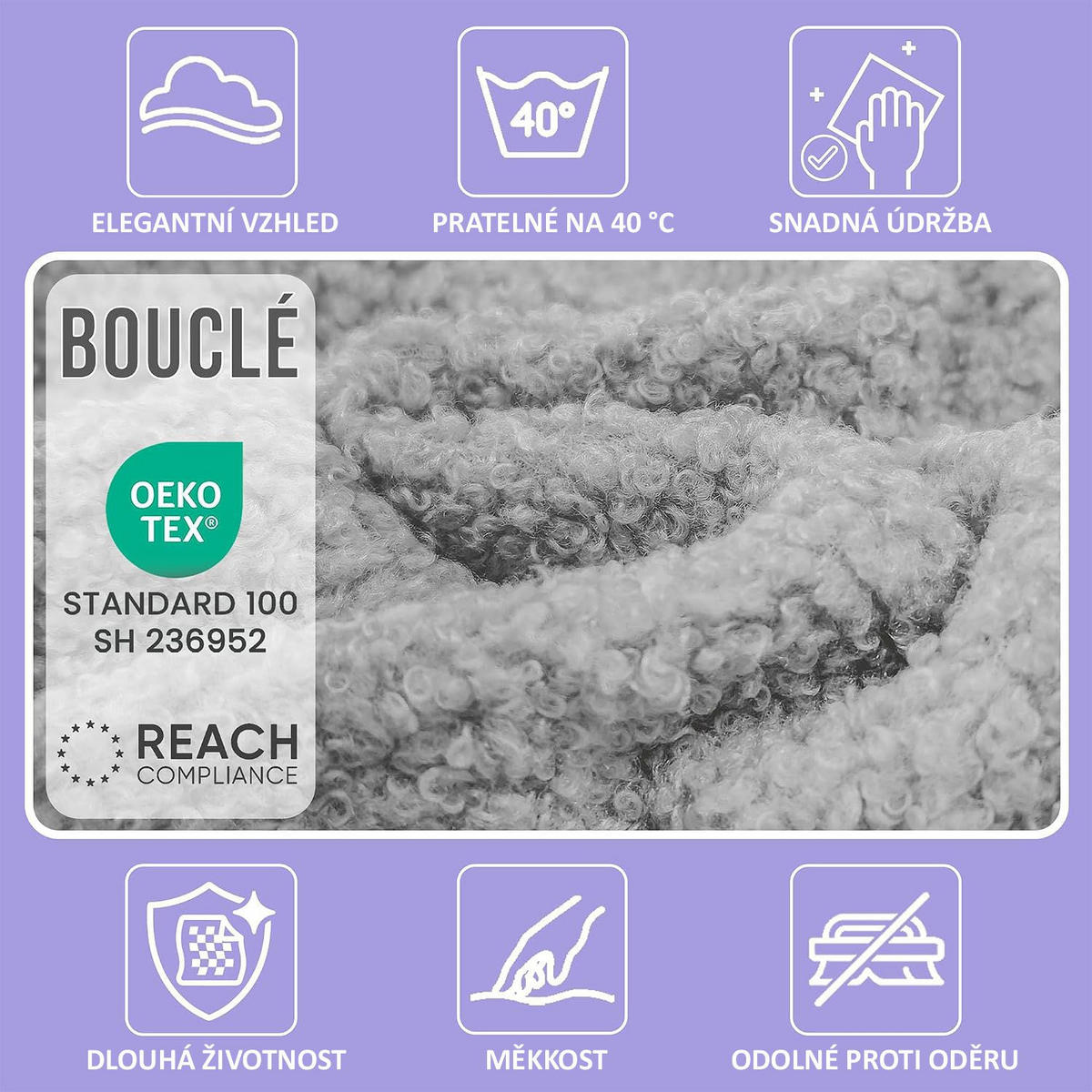 SITZSACK FÜR KINDER Hase 75/75/55 cm, weicher Bouclé 315 g/m², abnehmbarer Bezug, Pearl Grey - Hellgrau, Textil (75/55/75cm) - Dreamroots