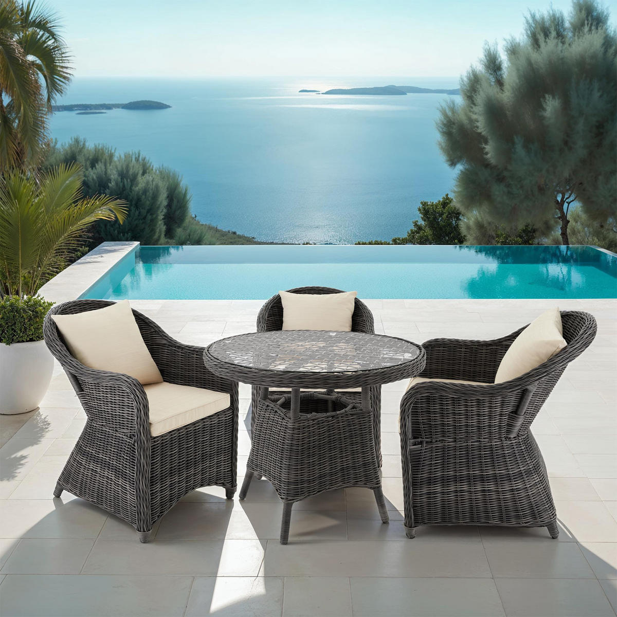 RATTAN SITZGRUPPE Zürich,Stühle vormontiert,grau - Grau, Kunststoff - tectake