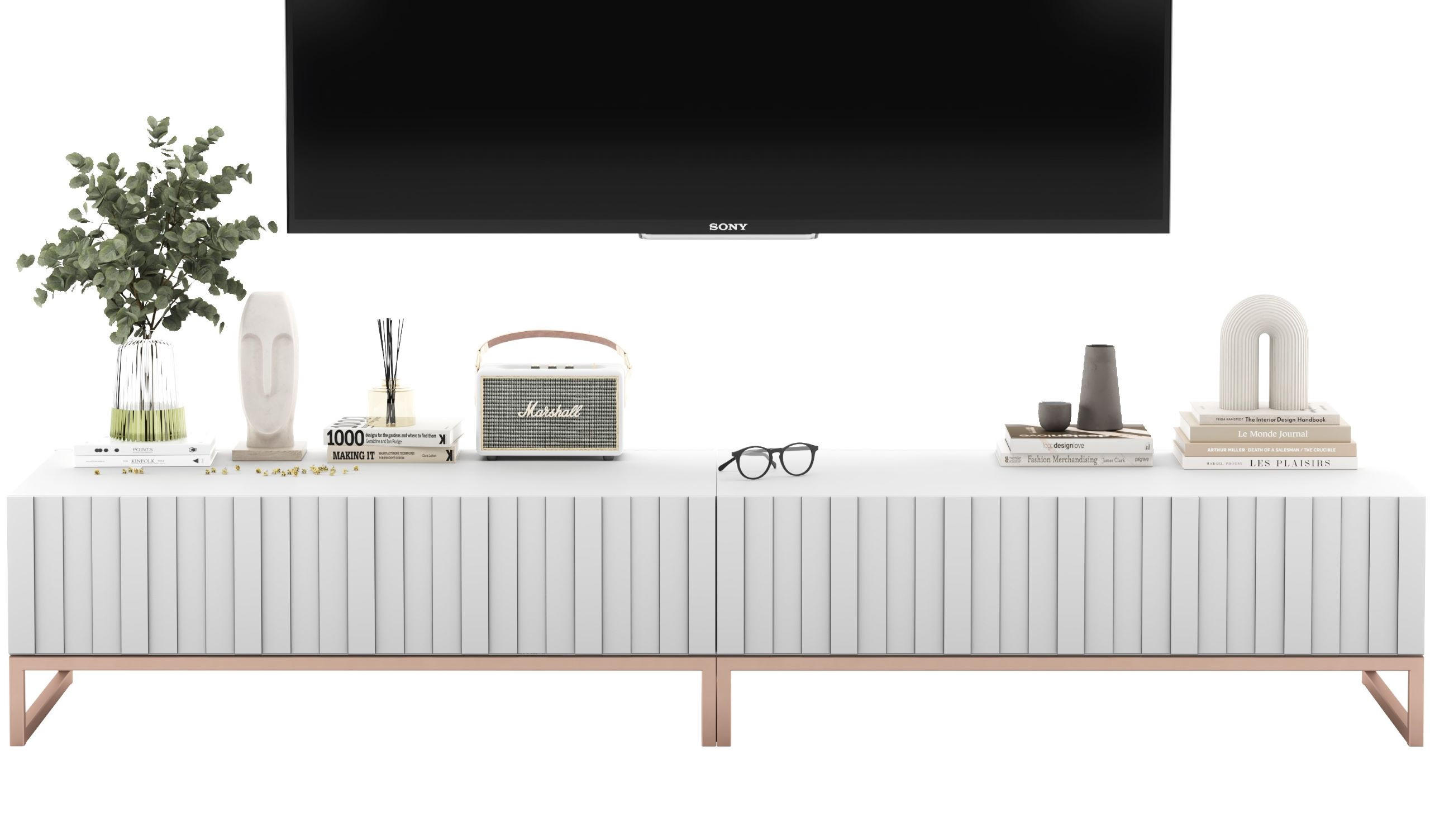 TV-LOWBOARD 2-er Set Elpis Weiß Matt Glamour 110 cm - Weiß/Kupferfarben, Holzwerkstoff/Metall (220/39/54cm) - Meble Lindner