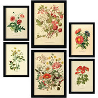 POSTER Set Mit 6 Blumensträuße 1 In Vintage A3 & A4 Schwarzer Rahmen - Schwarz, Papier (29/3cm) - Nacnic
