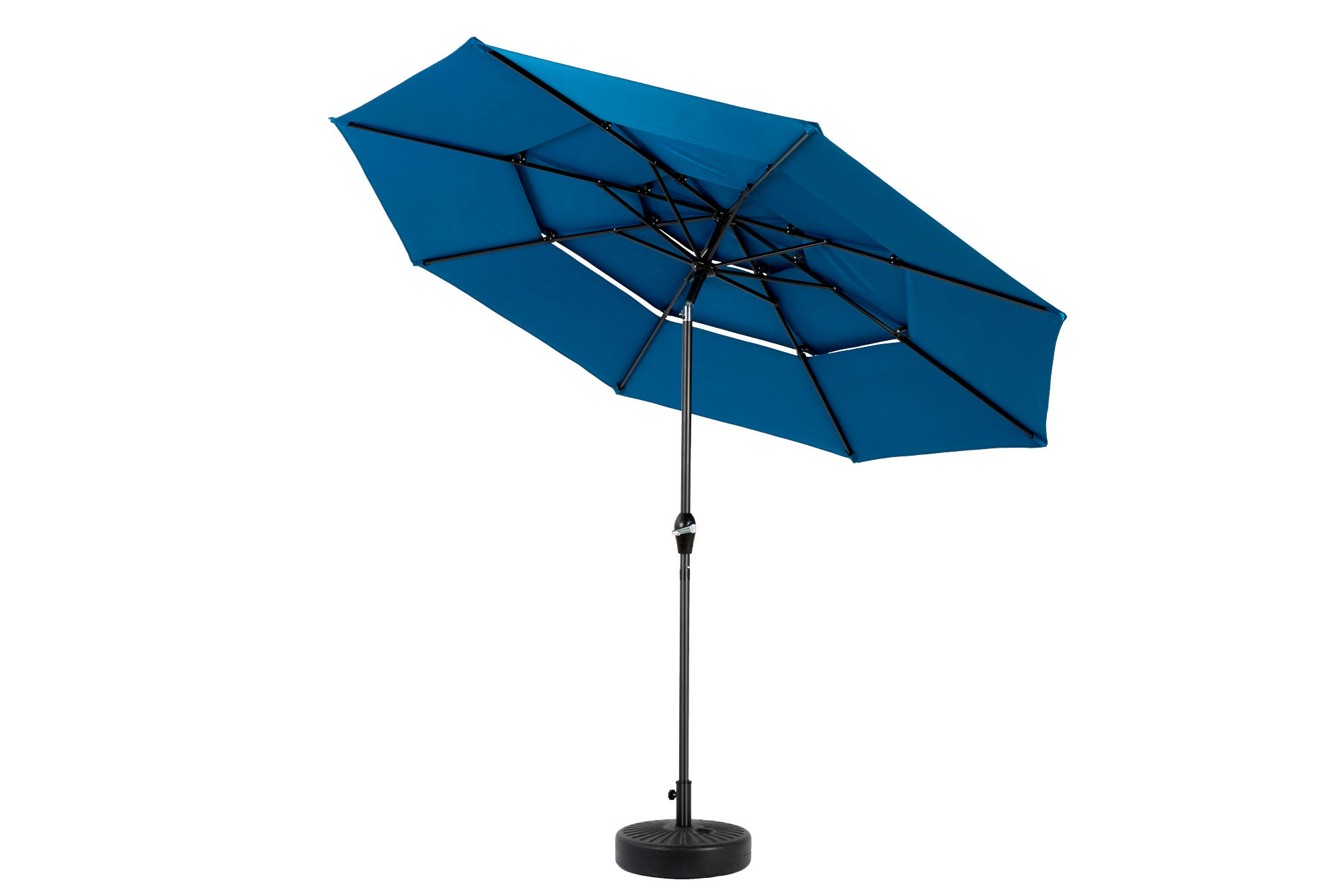 SONNENSCHIRM 300/300/250 cm dunkelblau aus Stahl mit Kurbel und Auto-Tilt - Dunkelblau, Holzwerkstoff (294/294cm) - OKWISH