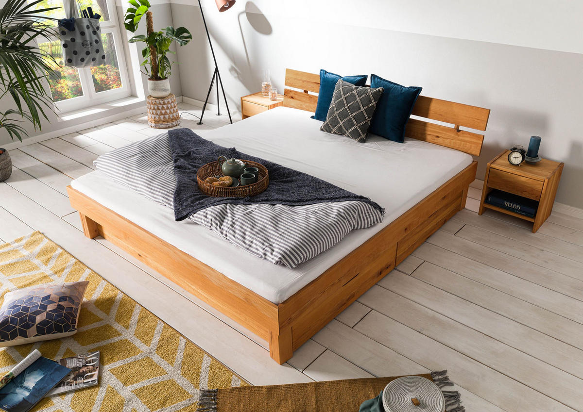 BETT mit Schublade Massivholz Kernbuche 180 x 200 x 73 natur TomMe #132 - Naturfarben, Holz (180/200cm) - Massivmoebel24