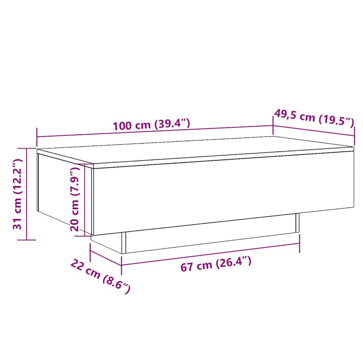 COUCHTISCH Betongrau 100/49,5/31 Cm Holzwerkstoff - Grau, Holzwerkstoff (100/49.5/31cm) - vidaXL