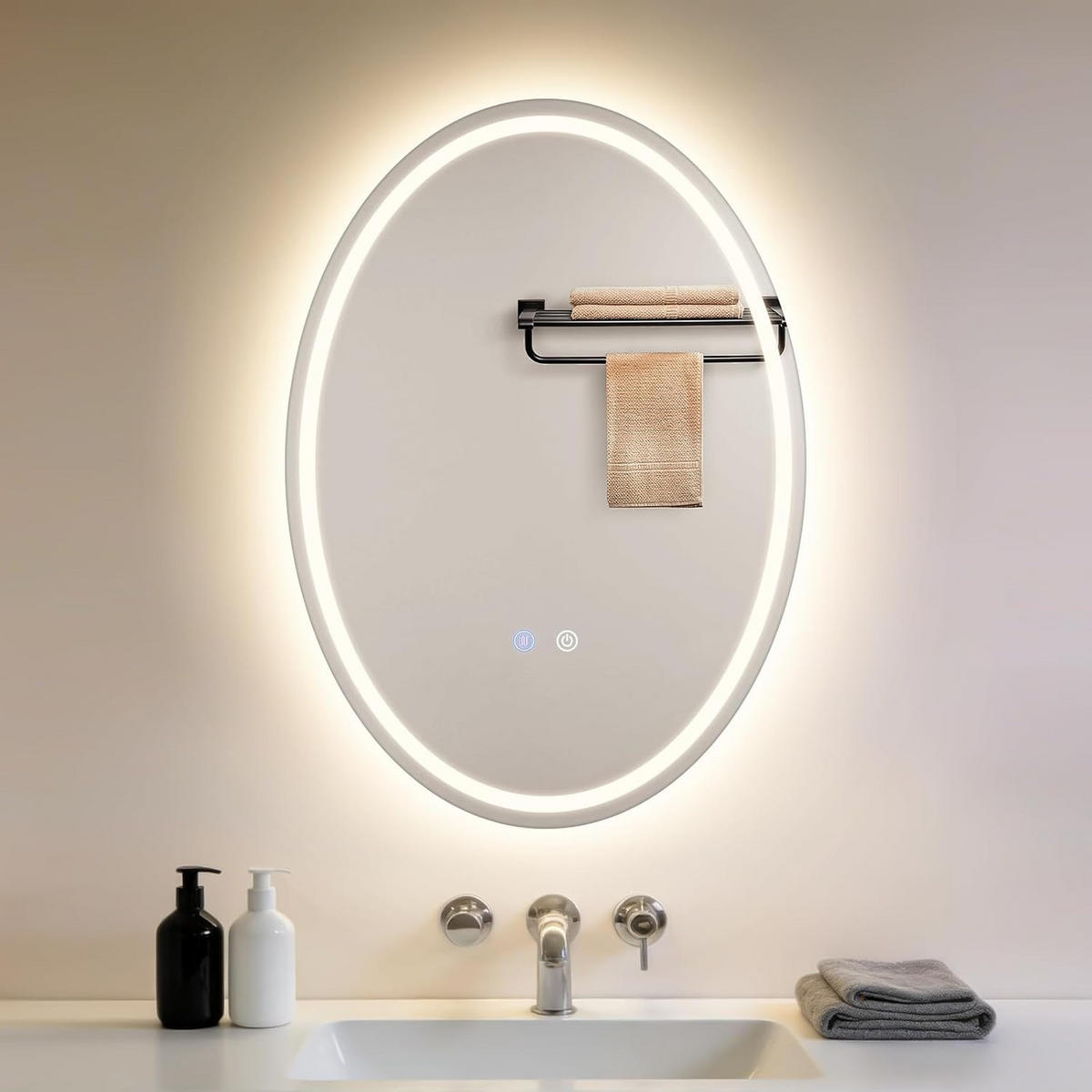 BADSPIEGEL mit Beleuchtung Kerenor 3/50/70 cm - Weiß, Glas (50/70/3cm) - ZMH