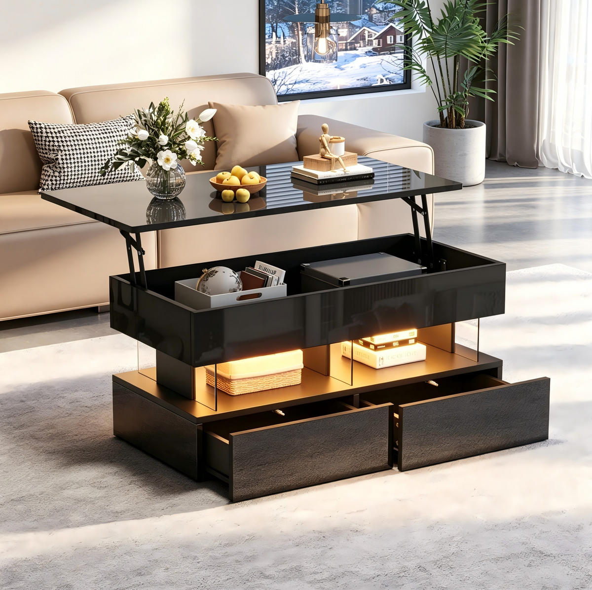 COUCHTISCH höhenverstellbar 100 x 50 x 46 cm Schwarz - Schwarz, Holzwerkstoff (100/50/46cm) - Meubliv