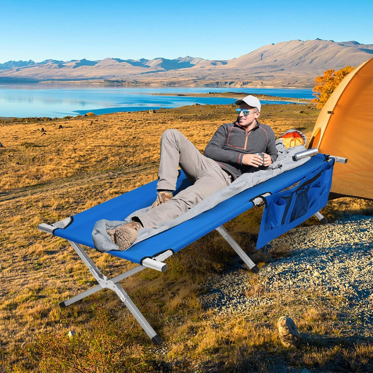 CAMPINGBETT Bleu - Blau, Metall (190/42/73cm) - COSTWAY