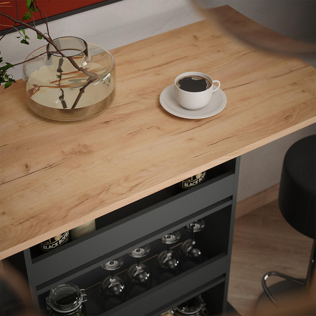 STOJACÍ BAROVÝ STŮL SE ŽIDLEMI Repose GKO/ANT - medově dubová/černá, kompozitní dřevo (55/110/106cm) - Vicco