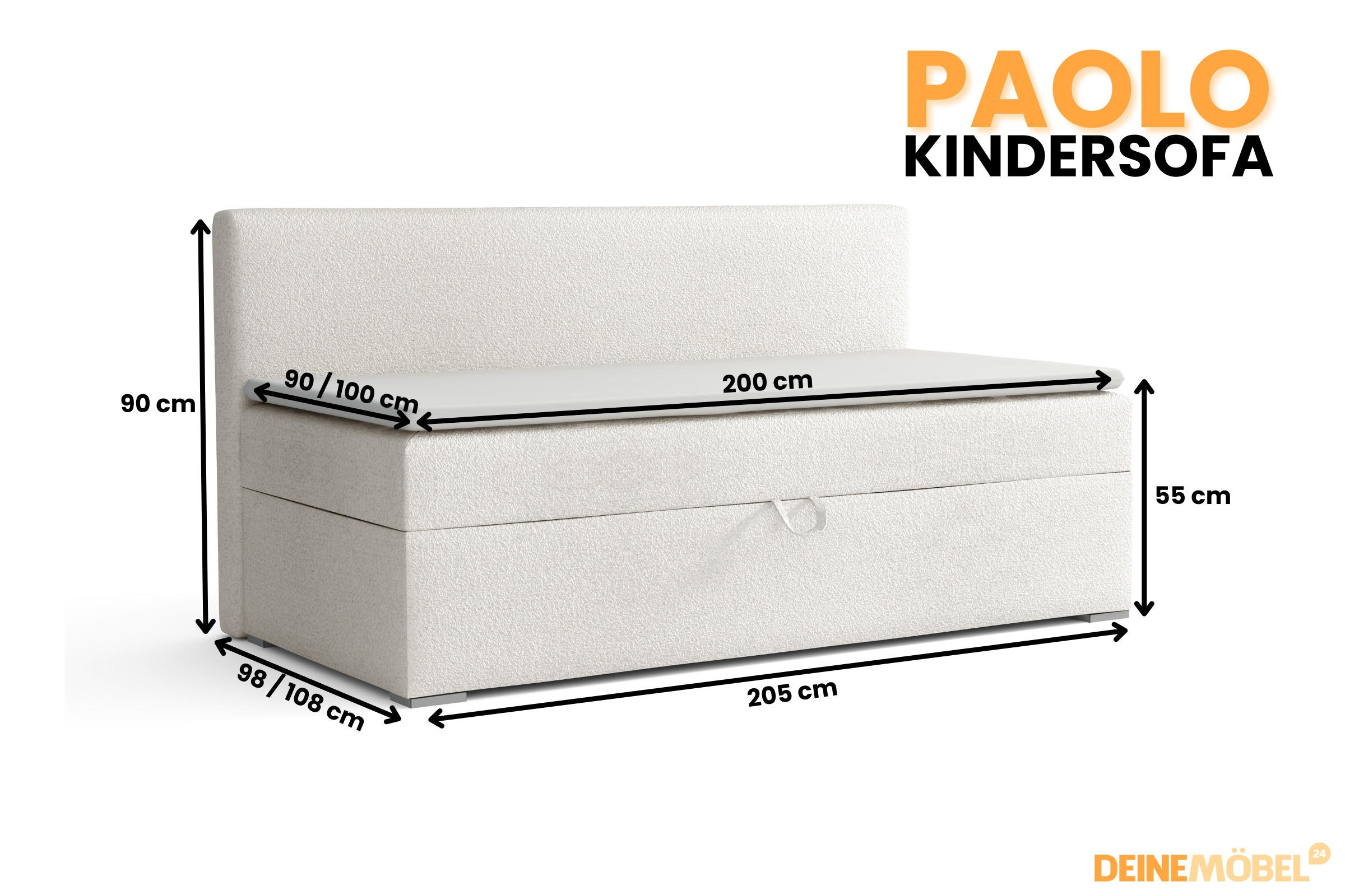 Thumbnail - Deine Möbel 24 Boxbett, Weiß, Holz, Holzwerkstoff, Textil, H3, 100x200 cm, Schlafzimmer, Betten, Boxspringbetten