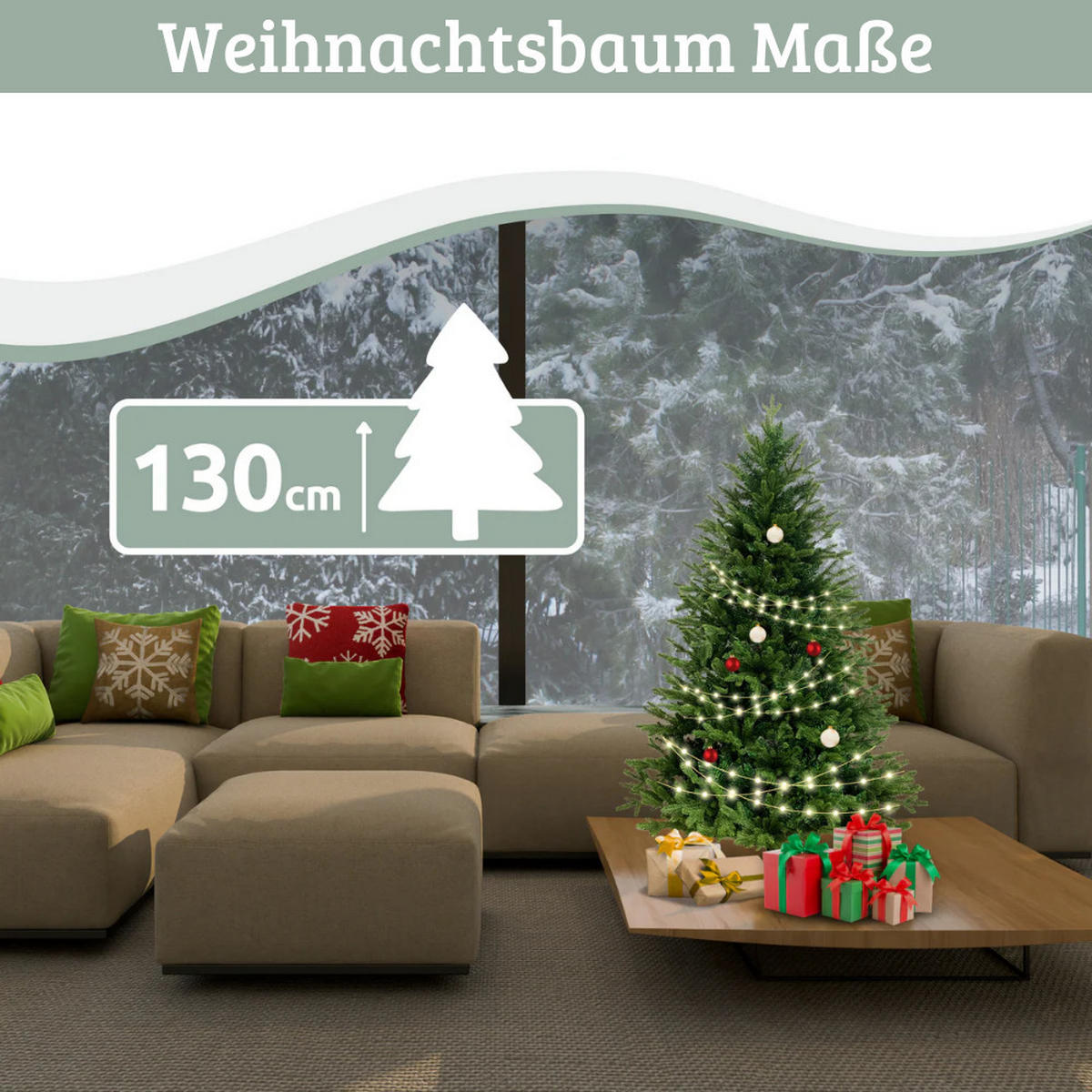 WEIHNACHTSBAUM künstlich 130 cm Inkl. Lichterkette Nordfichte Spritzguss - Grün, Kunststoff (80cm) - DELUKE