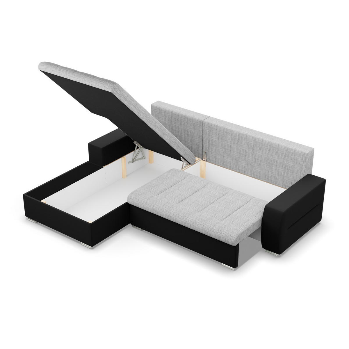 ECKSOFA MIT SCHLAFFUNKTION AURORA LINKS, Grau + Schwarz - Schwarz/Grau, Textil (243/200cm)