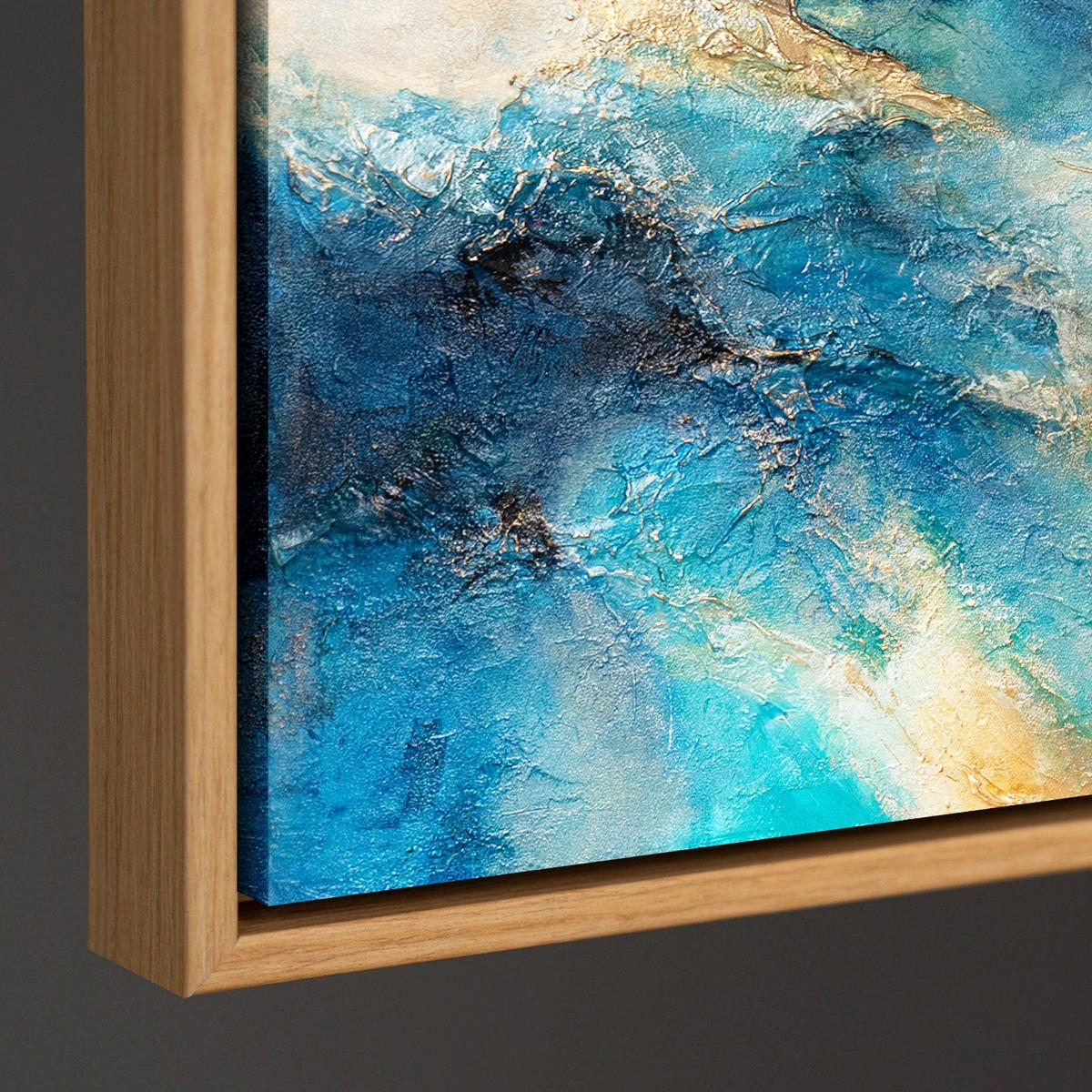 GEMÄLDE Glanz der Wellen Schattenfugenrahmen Eichefarben 140x100 cm - Eichefarben, Holz (140/100cm) - YS-art gallery