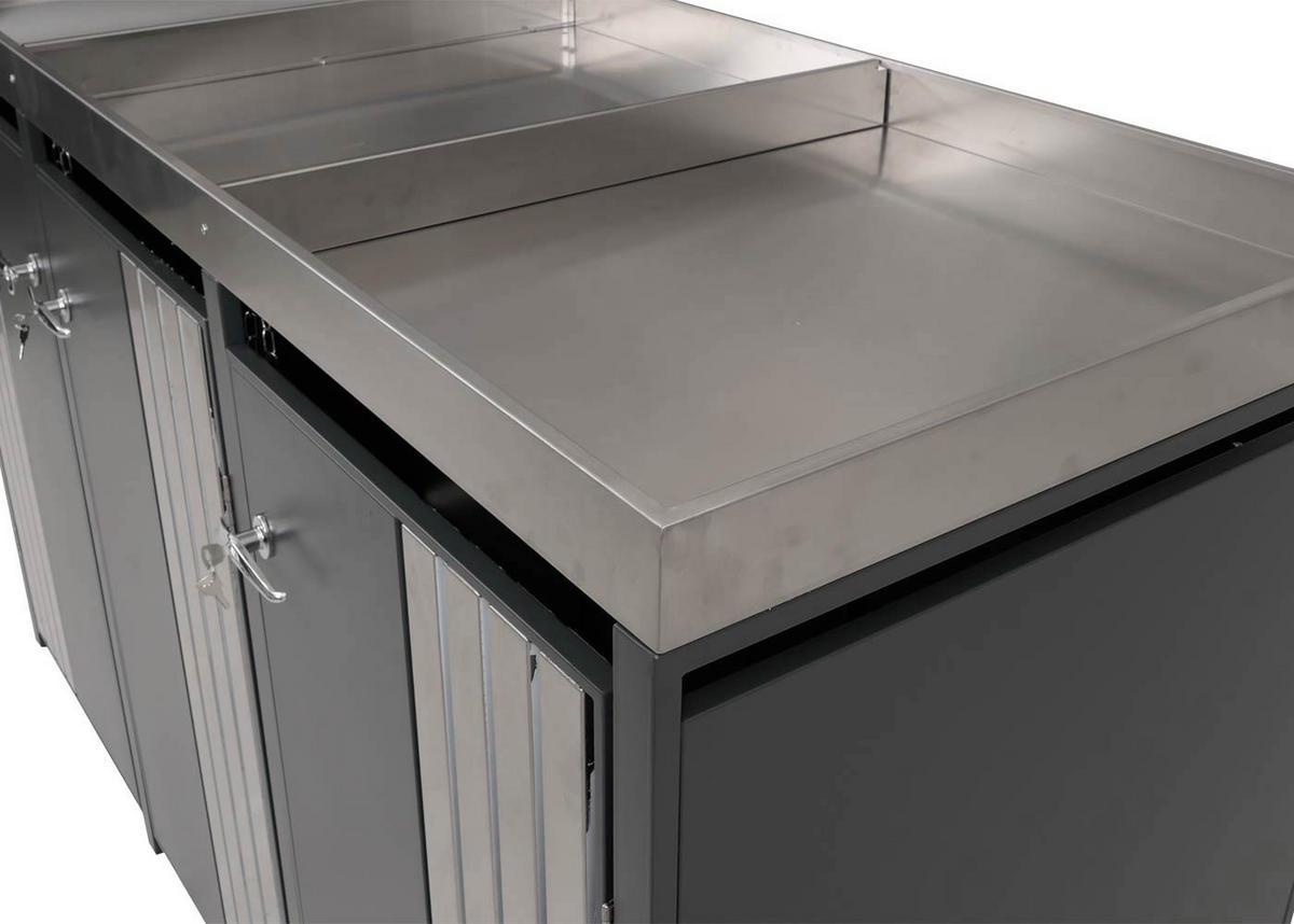 MÜLLTONNENBOX 3er mit Pflanzkasten HxBxT 125x196x84cm Anthrazit Edelstahl - Anthrazit, Metall (196/125/84cm) - PROREGAL