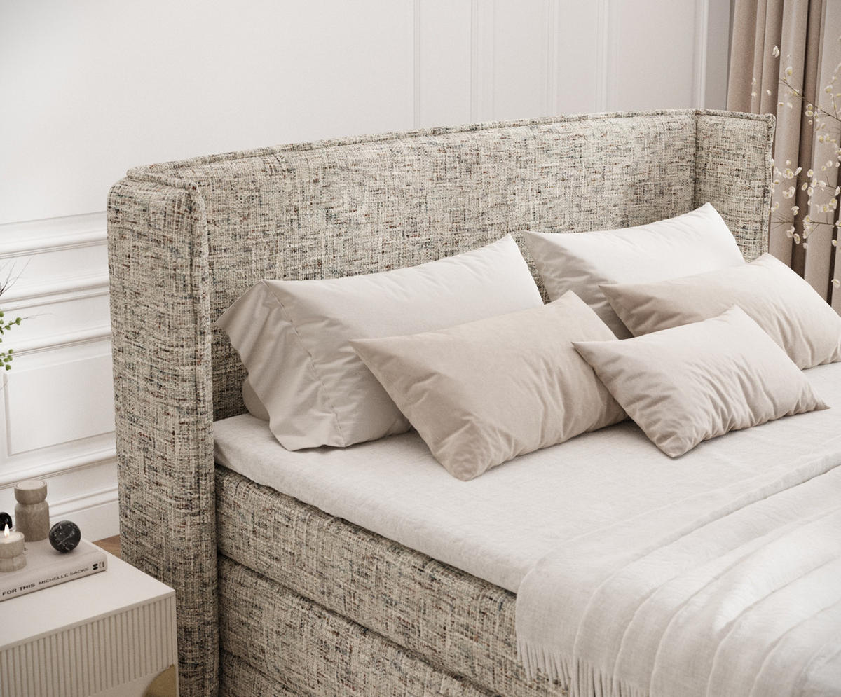 BOXSPRINGBETT Freeland Beige 160/200 cm mit Matratze und Topper - Beige/Schwarz, Holz/Holzwerkstoff (160/200cm) - Maison de Reve