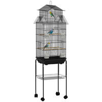 VOGELKÄFIG DE-17832 Haus-Design mit Rollen, Schaukel & 3 Sitzstangen Schwarz - Schwarz, Metall (41/163/50.5cm) - ComfortXL