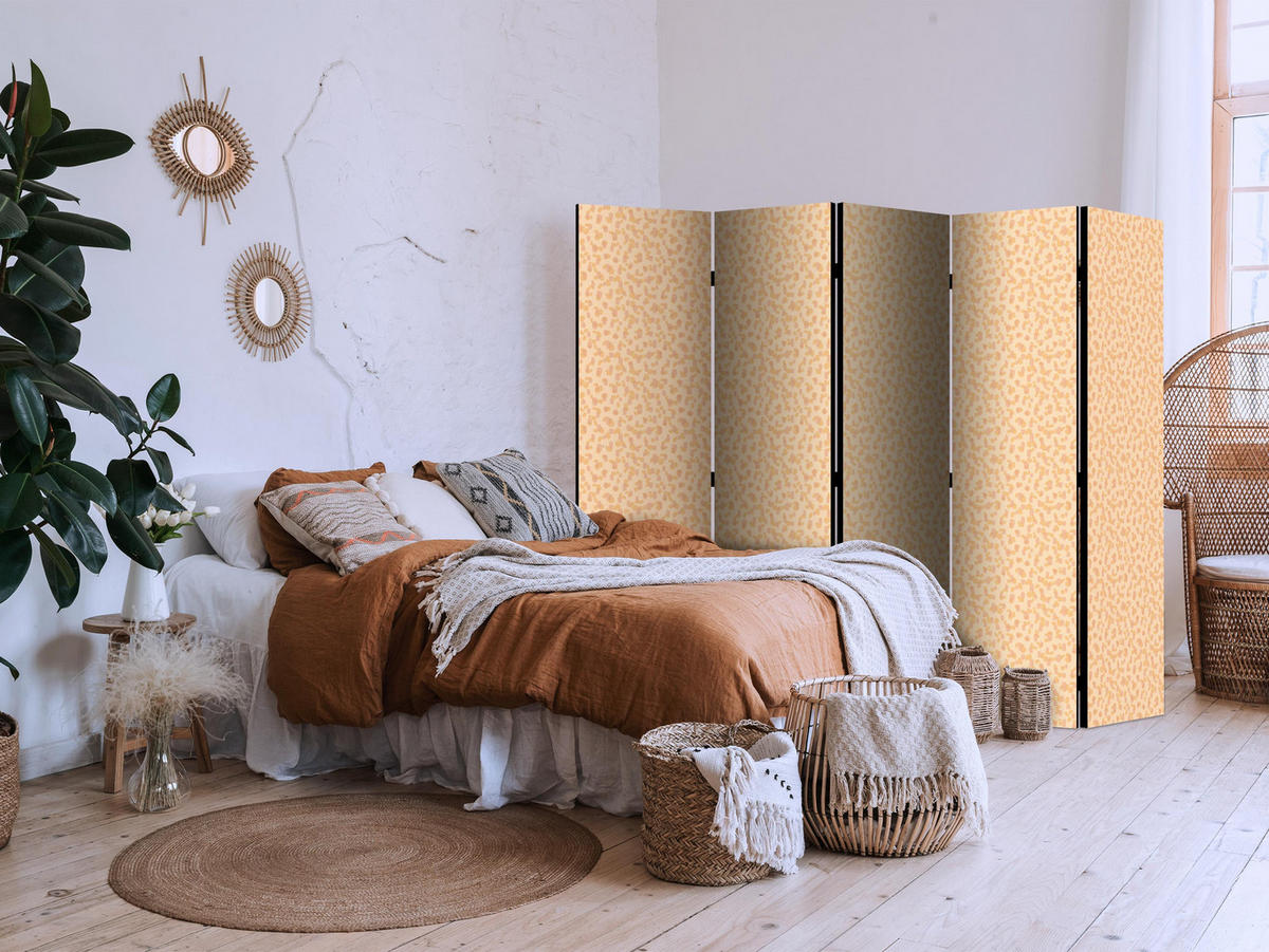 PARAVÁN Jednostranný 5-dielny 225x172 cm Bodky - oranžová, drevo/textil (225/172/3cm) - Muralo