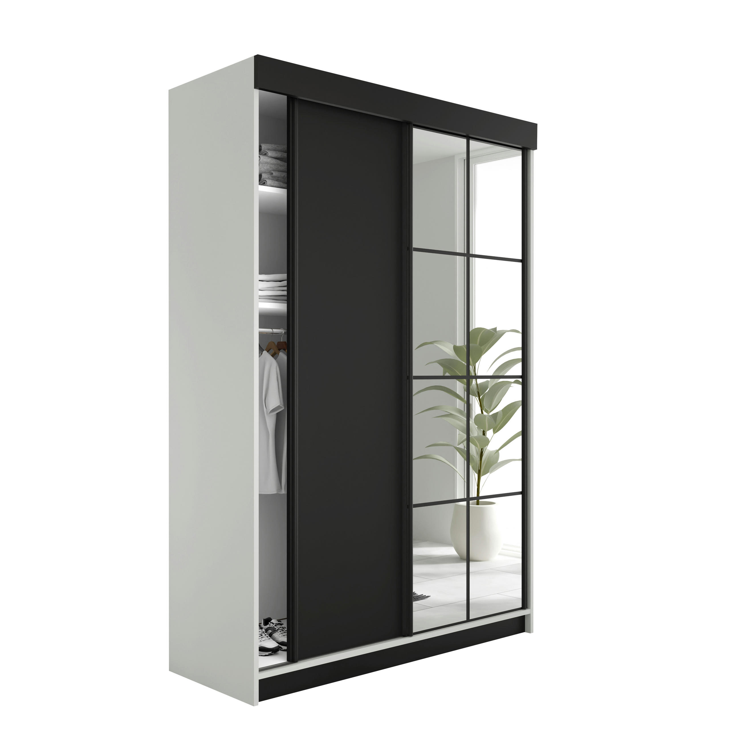 Kier Furniture POSUVNÁ ŠATNÍ SKŘÍŇ LAMARO - 138x205x59cm - Bílá & Černá