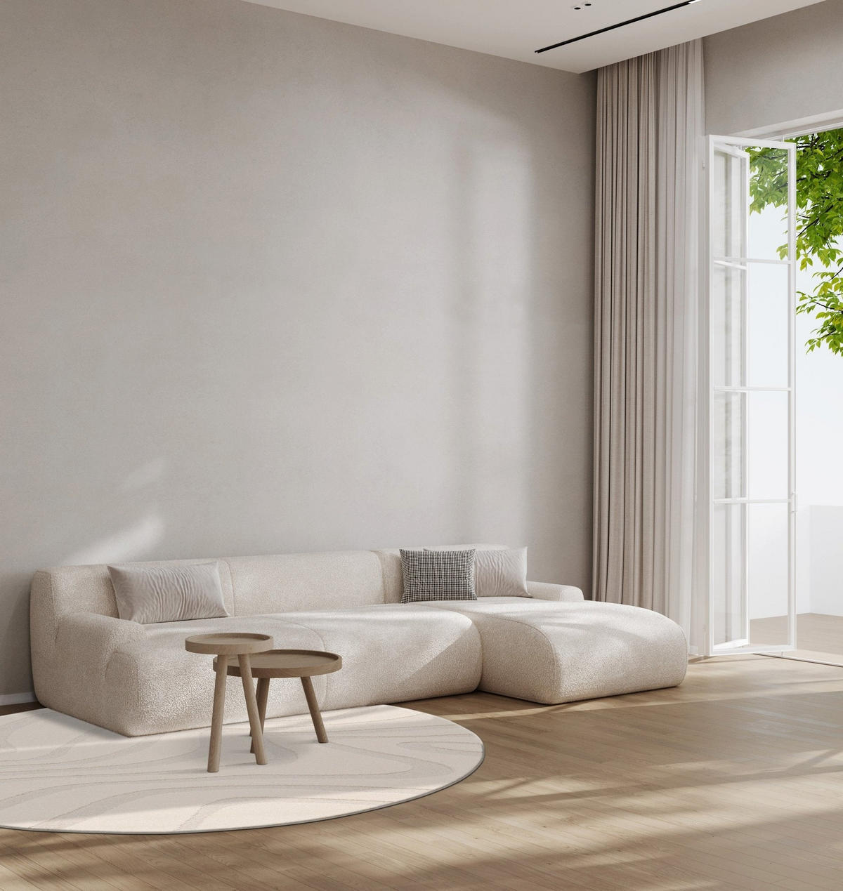 TEPPICH rund skandinavisches Häkelmotiv beige - Beige, Textil (160/160cm) - AFK Living