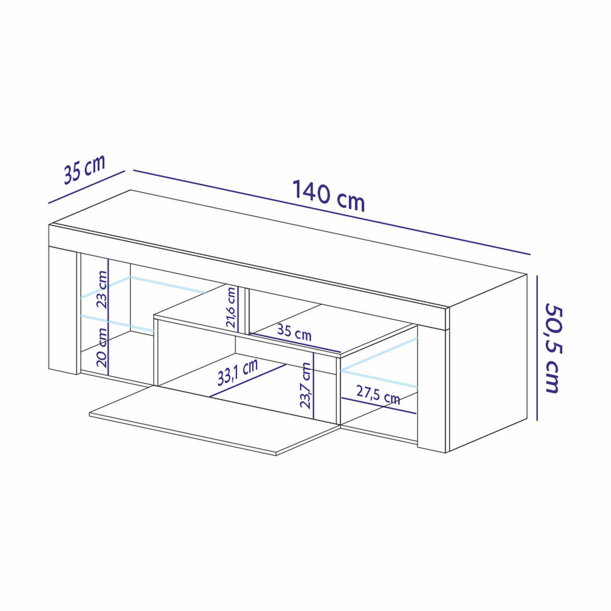 TV-LOWBOARD Bianko Weiß Matt/Grau Hochglanz mit LED, 140 cm - Weiß/Grau, Holzwerkstoff (140/50.5/35cm) - Selsey