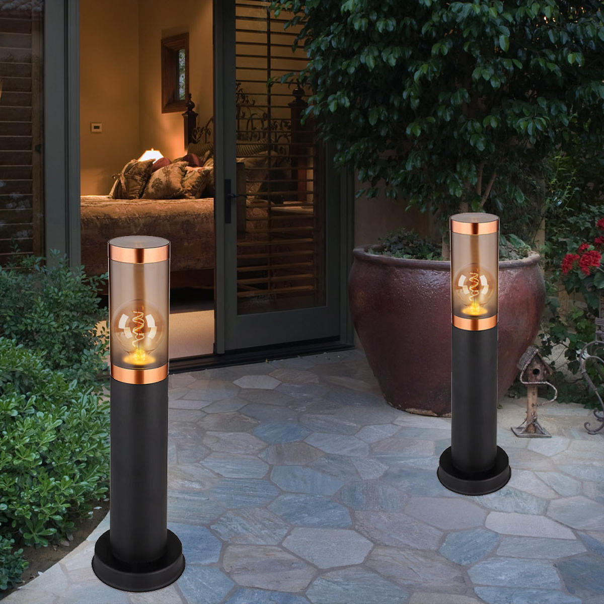 WEGELEUCHTE BOSTON Edelstahl Schwarz Kupfer 2er Set - Schwarz, Metall (12.7/12.7/45cm)