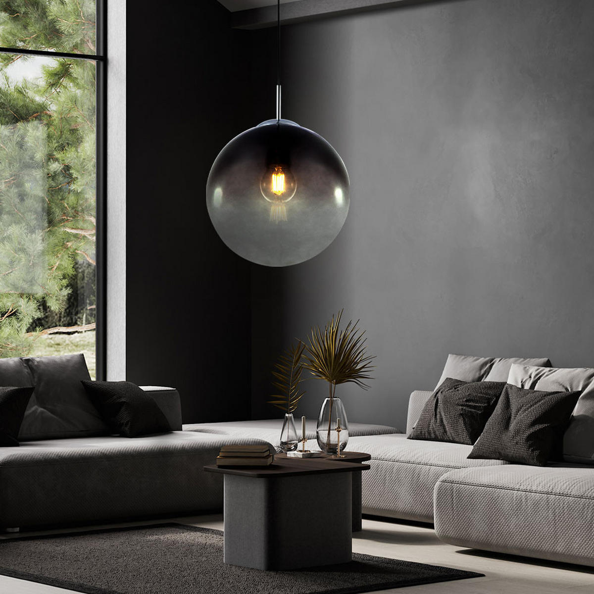 LED HÄNGELEUCHTE VARUS Grau Rauchglas - Grau, Glas (25/25/120cm) - Globo Lighting