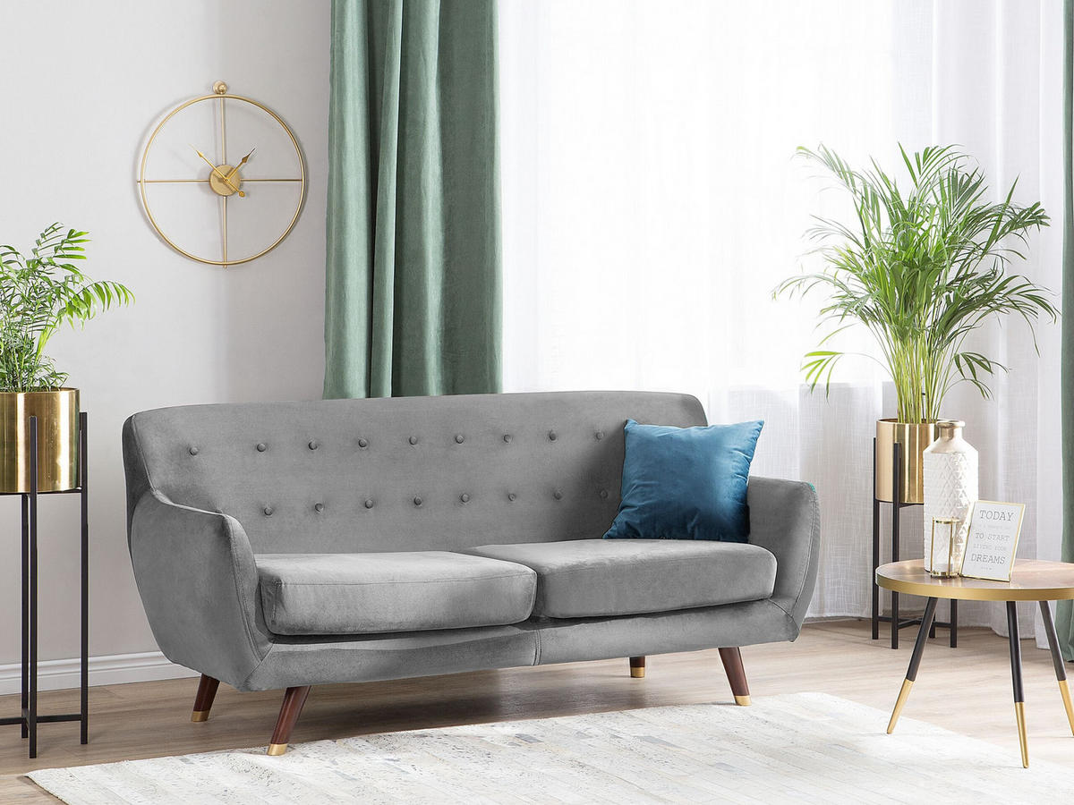 3-SITZER-SOFA Samtstoff Grau Bodo - Grau, Textil (188/84/85cm) - Beliani